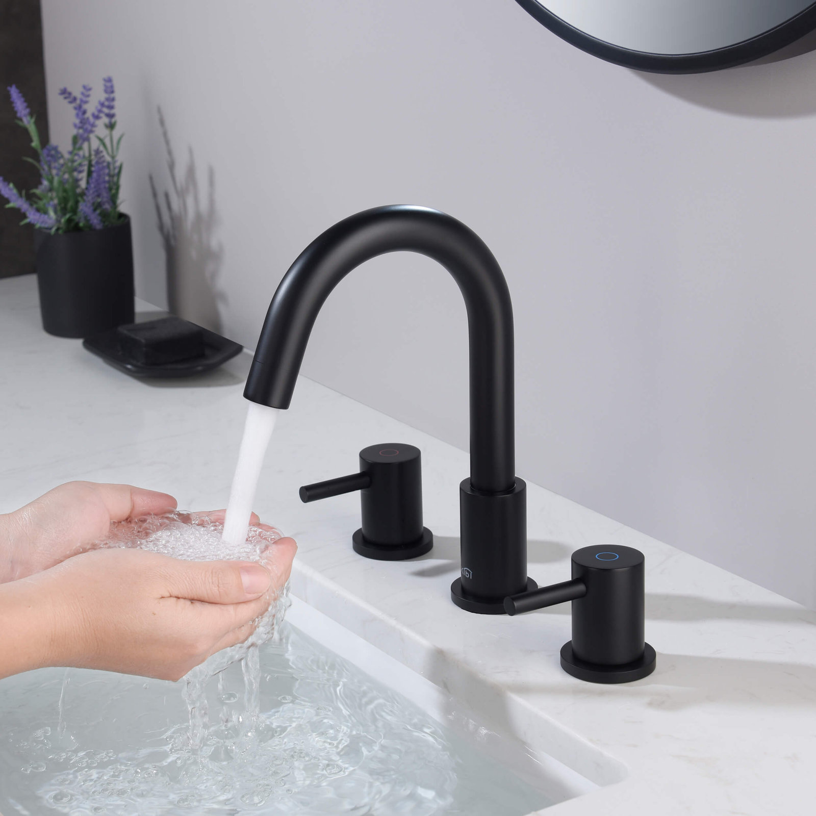 Circular Widespread Bathroom Faucet with Drain, Matte Black