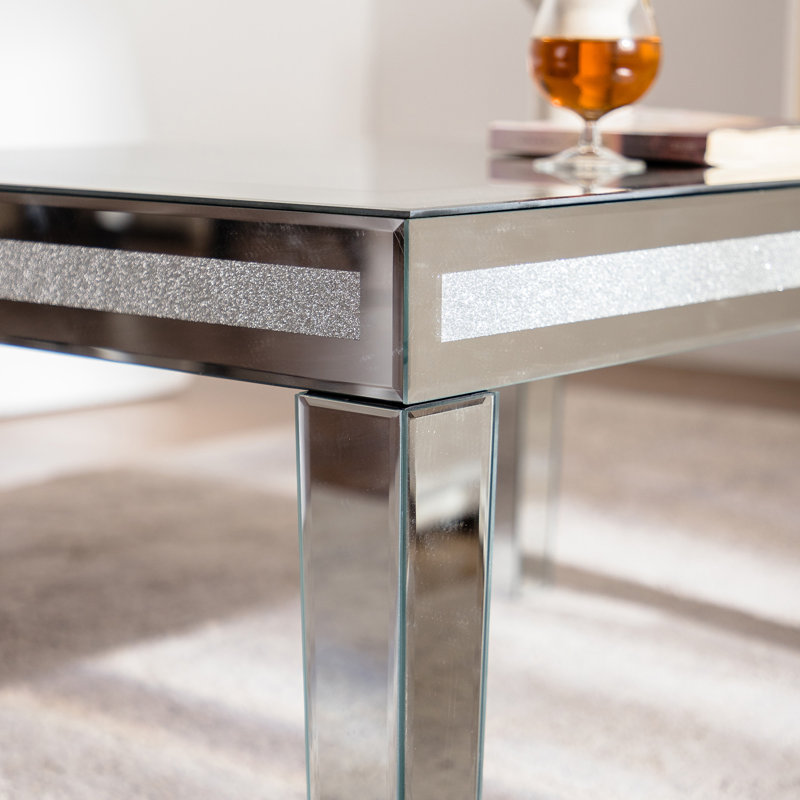 Tables basses argentées pour salon avec bordure éblouissante en cristal concassé (table incluse seulement)