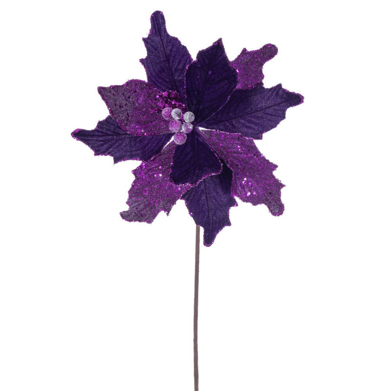 Tige de poinsettia en sucre or rose 11,5 po x 20 po Primrue Il comprend trois pièces par sac., Mauve