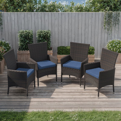 Outdoor Rattan Armchairs With Cushions And Ergonomic Patio Dining Chairs by Lark Manor