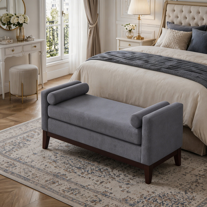 Grand repose-pieds rembourré en tissu avec coussins, Gris foncé