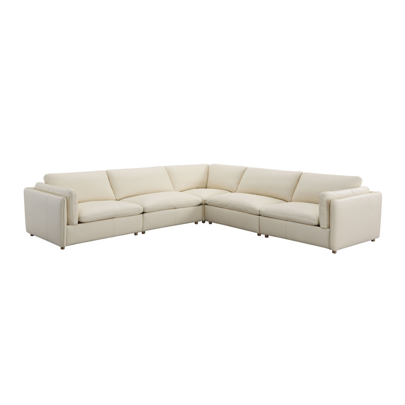Canapé modulaire 5 pièces Morariu, Cuir véritable ivoire
