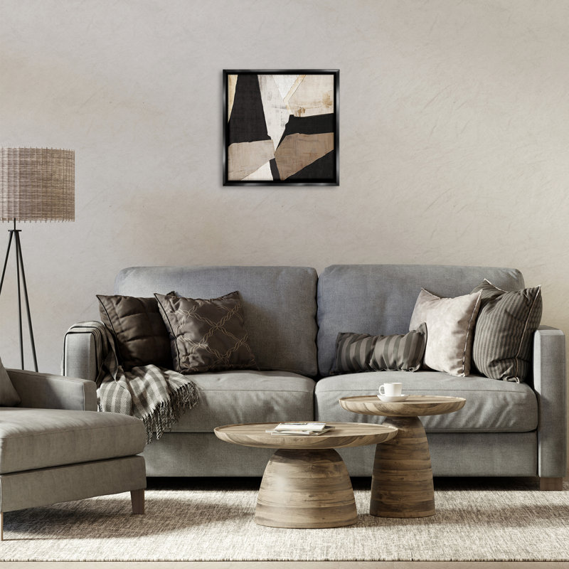 Illusion géométrique en couches, Cadre flottant noir de jais, H 18 po x l 18 po