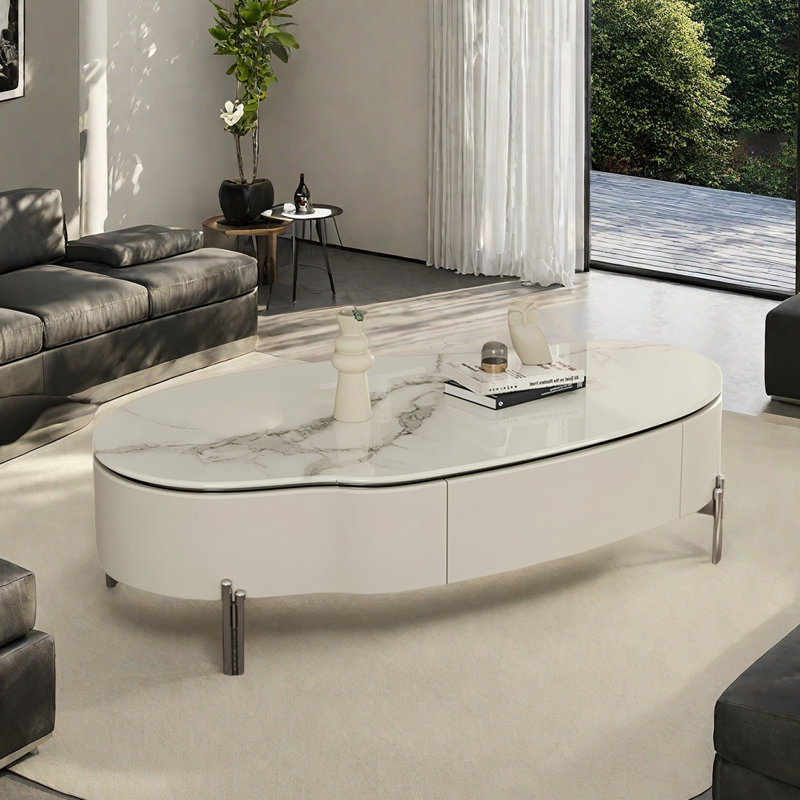 Creative microcrystalline stone coffee table, White