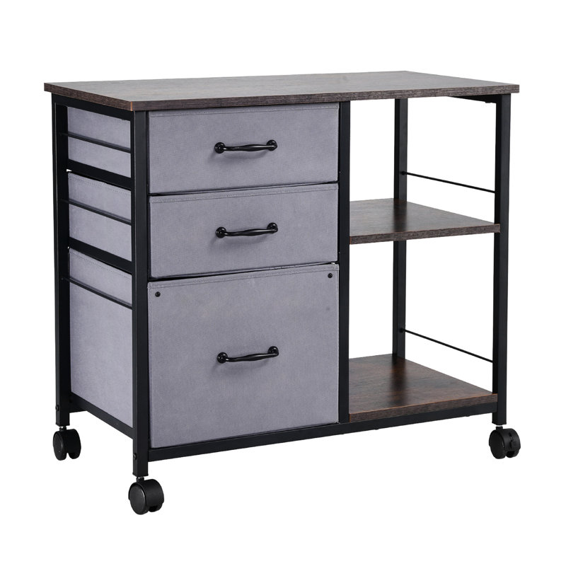 Classeur mobile multifonctionnel avec 3 tiroirs en tissu et 2 tablettes ouvertes - Gardez les articles de bureau organisés et verrouillables.