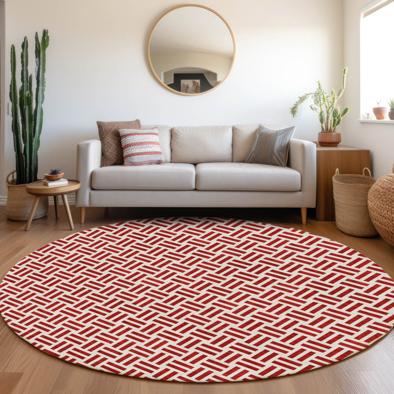 Premium Machine Washable Prisco Red Rug, Round 8'
