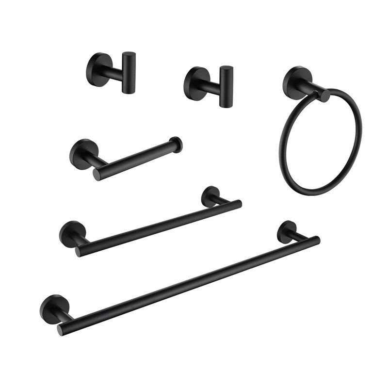 Ensemble de porte-serviettes de salle de bain en acier inoxydable 6 pièces, Noir