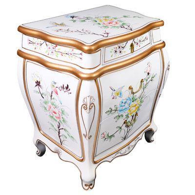 Vassar 27"H Oriental Lacquer Bombe Chest with Three Drawers with Chinese Bird and Flower by Bloomsbury Market