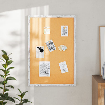 Commercial 24x36 Wall Mount Cork Board with Wooden Push Pins - Whitewashed