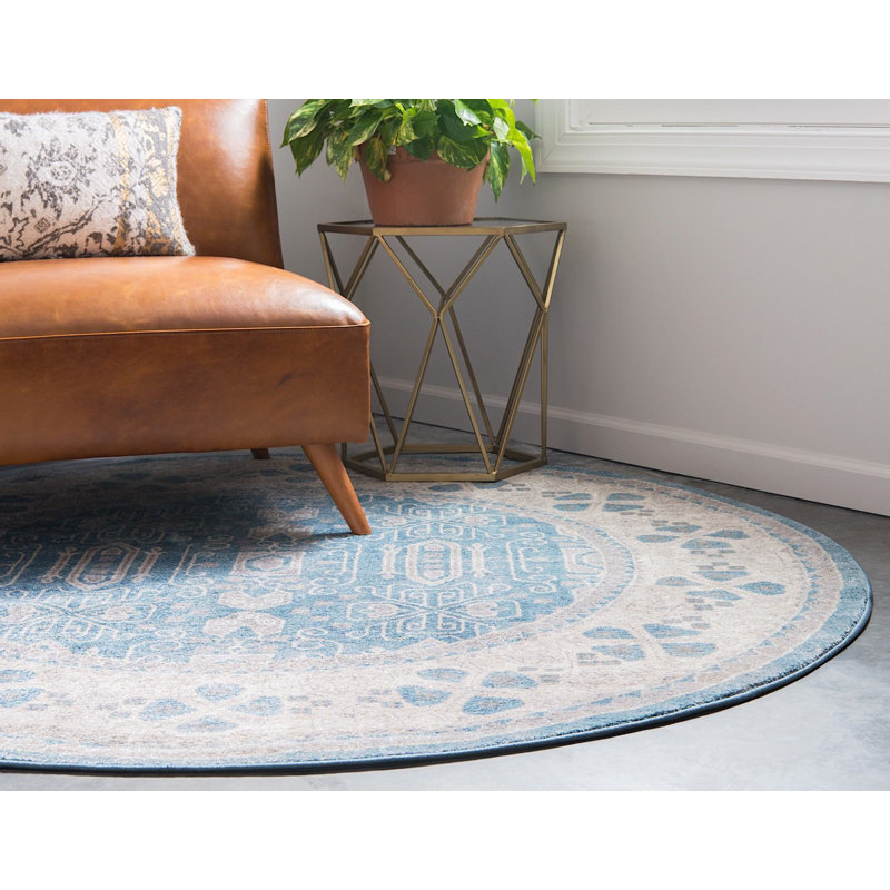 Tapis à motif oriental ciel Linz, Circulaire 7 pi 3 po