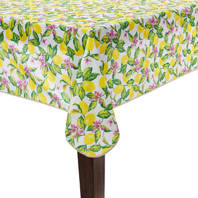 Red Barrel Studio® European Lemon Citrus Floral Pattern, Polyester Woven Printed Fabric, Yellow, 60 Inch Round, Seats 4 To 6 People, Tablecloths