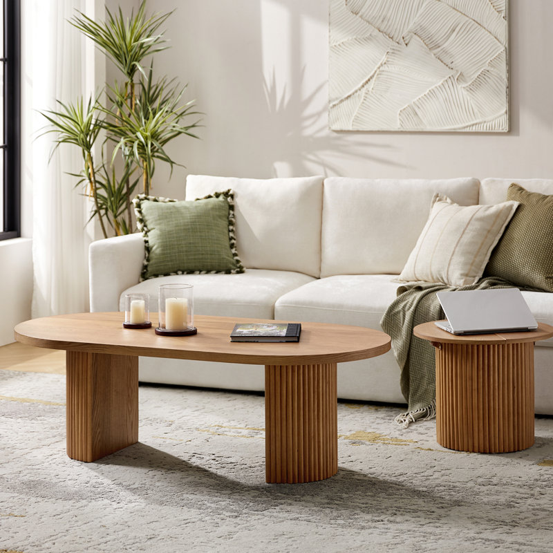 Jadida Merriman 53"W Modern Coffee Table with Fluted Solid Wood Legs, Acorn