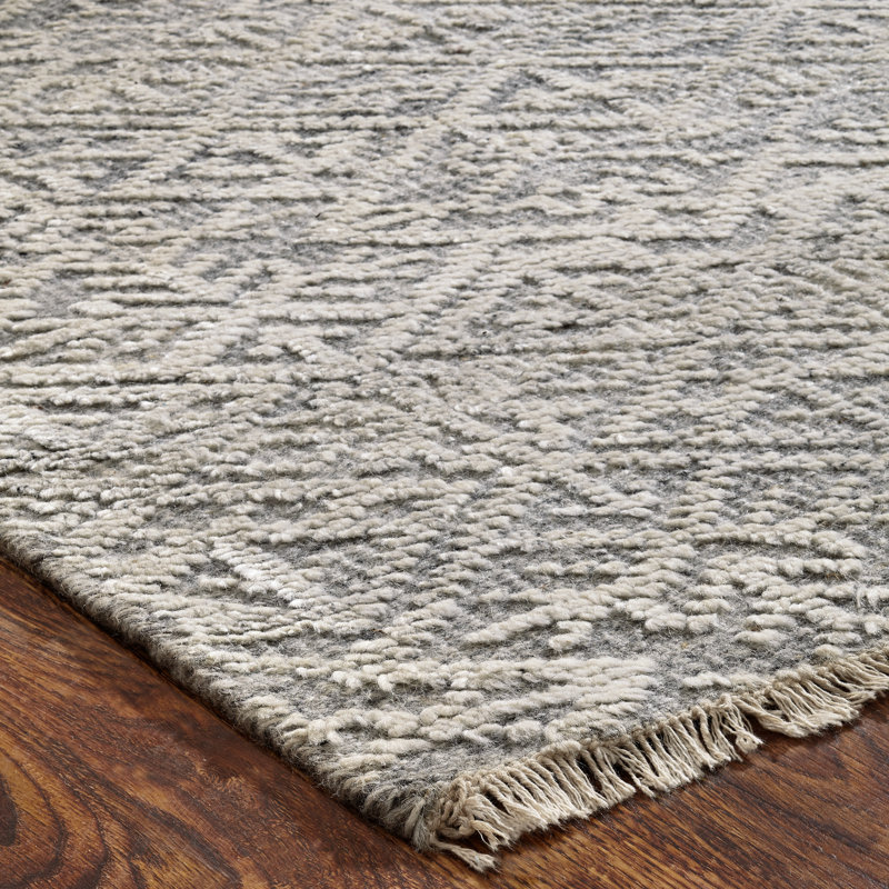 Wool Geometric Area Rug in Gray, Rectangle 10' x 14'