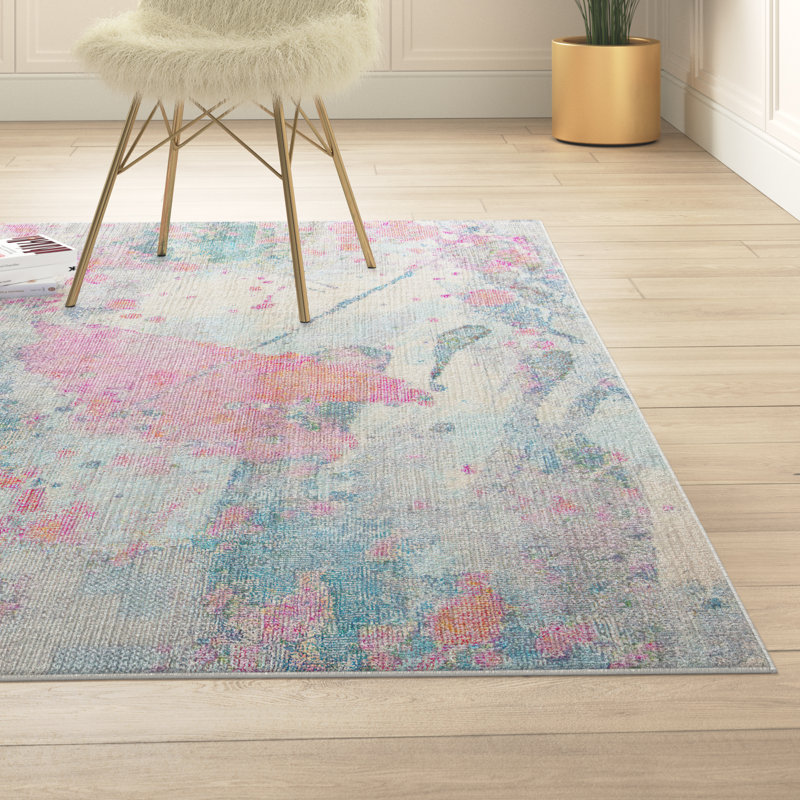 Gianelle Abstract Ivory/Pink Area Rug, Rectangle 8' x 10'
