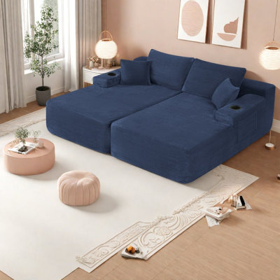 Compression Sectionals 69 Inch Corduroy Double Chaise, Modern Home Couch