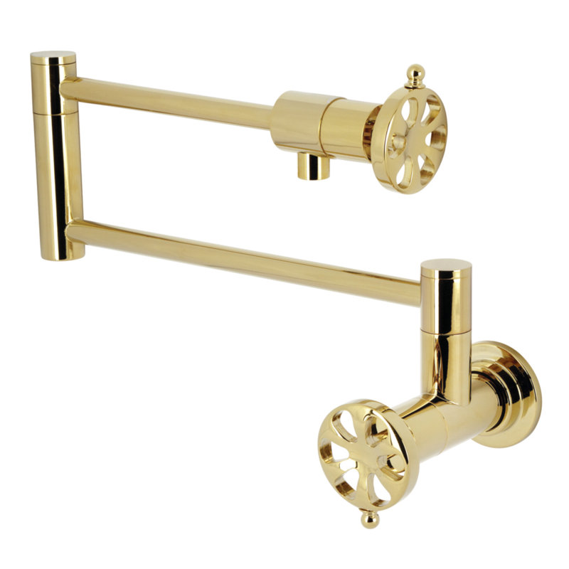Brushed Brass Dual Handle Wall Mount Pot Filler Faucet