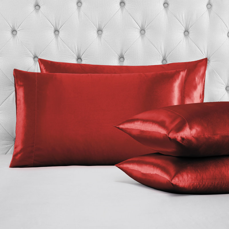 Luxurious Red Satin Silk Standard Pillowcase Set
