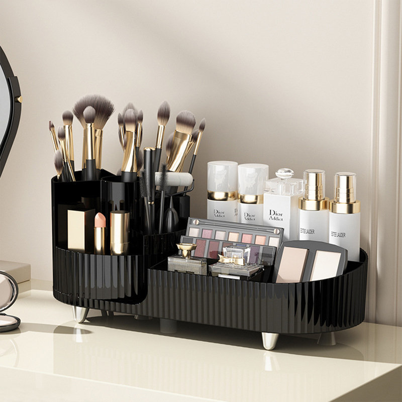 Nakayah Plastic 9 Compartment Makeup Organizer, Black