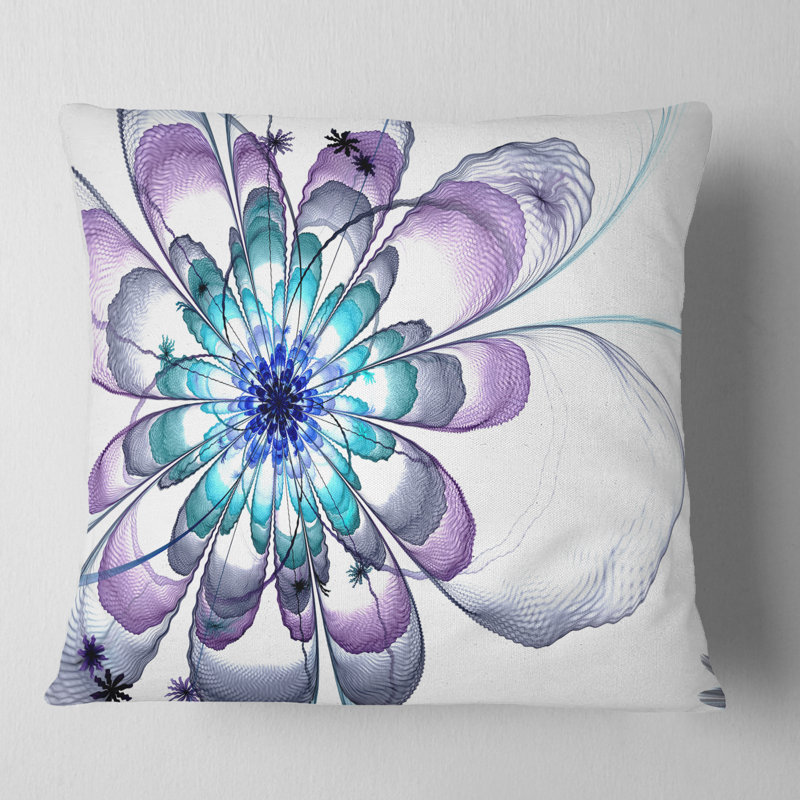 Fleur fractale bleu clair - coussin à imprimé floral, 16 po x 1 po, Coussin décoratif