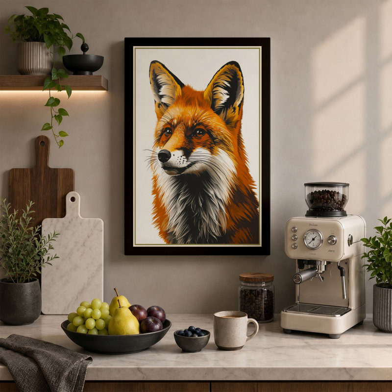 Fox Study Boho - Wrapped Canvas, 24x16 - 61.0 x 40.6 cm, Cream Border