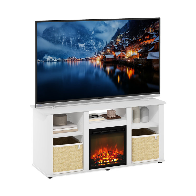 Solid White 47'' Media Console with Electric Fireplace