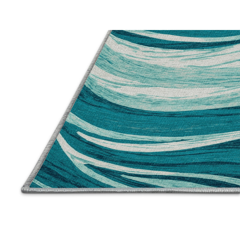 Washable Tropical Waters Coastal Area Rug, Square 4'