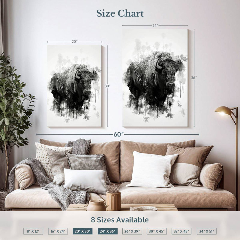 Brampt Bison Black And White, 36" H x 24" W