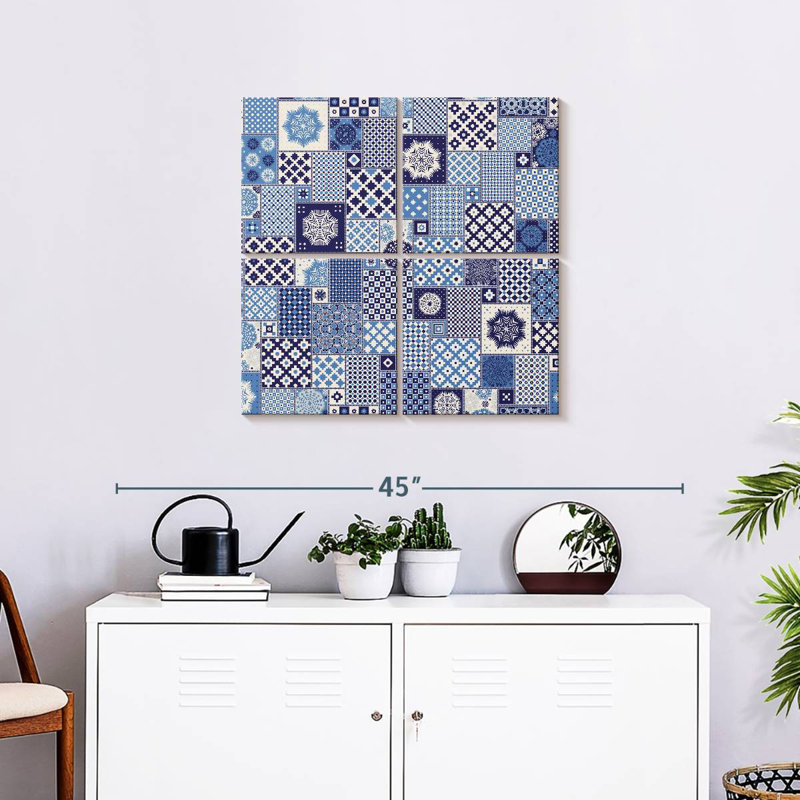 Blue Geometric Patchwork, 26" H x 26" W