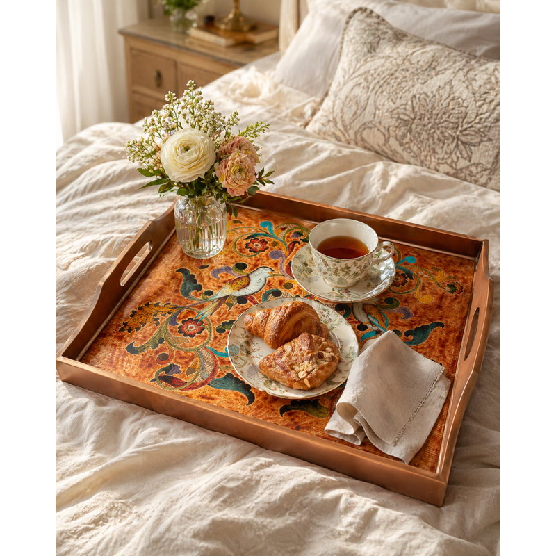 NOVICA Handmade Countryside Garden Painted Glass Tray