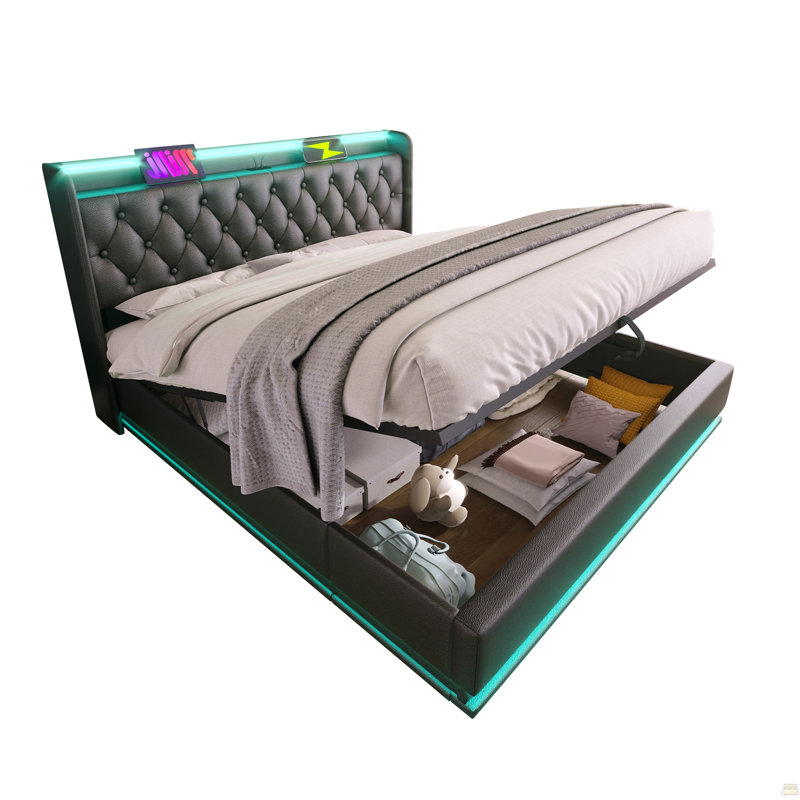 King Size Upholstered Bed, 360 Surround Led Function, Buttons/Apps/Remote Control