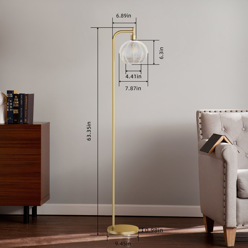 Arched Floor Lamp With Glass Shade, Remote Control And Bulb Included