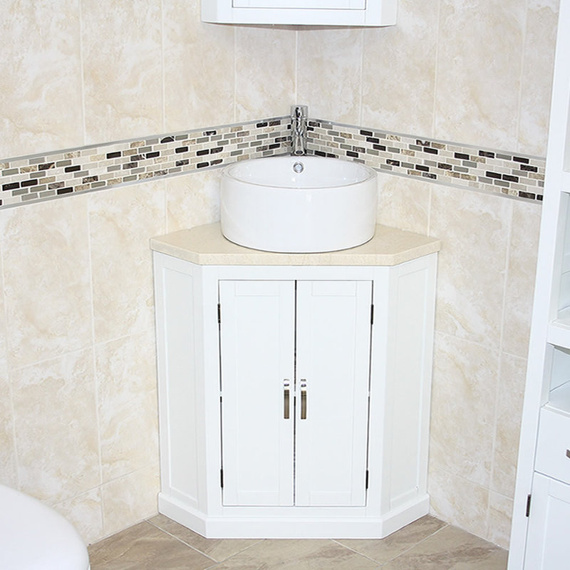 Ancelin 550mm Single Bathroom Vanity with Vessel Stone Basin, White, Grey Quartz