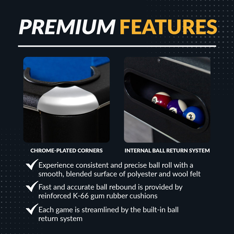 Hustler 8' Black Pool Table with Blue Felt and Ball Return