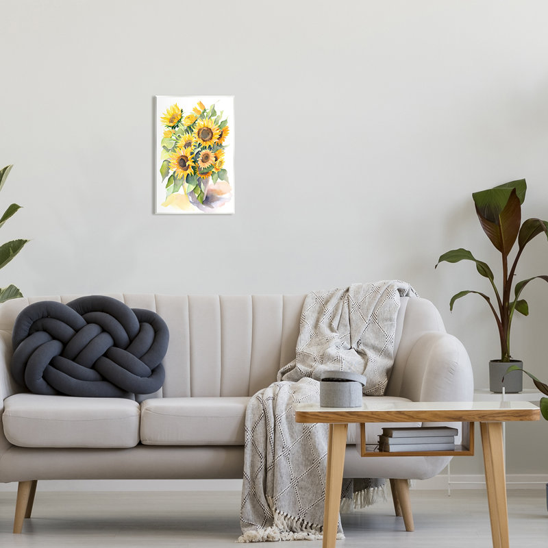 Modern Sunflowers Botanical Art Print on White MDF Wood