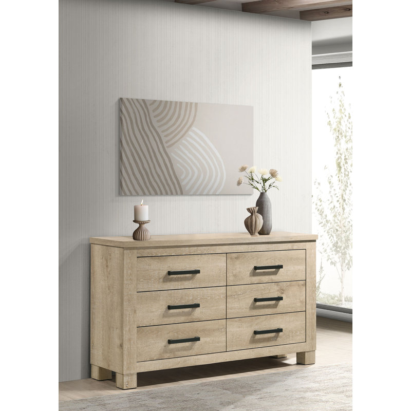 Weigle 6-Drawer Bedroom Dresser Weathered Oak