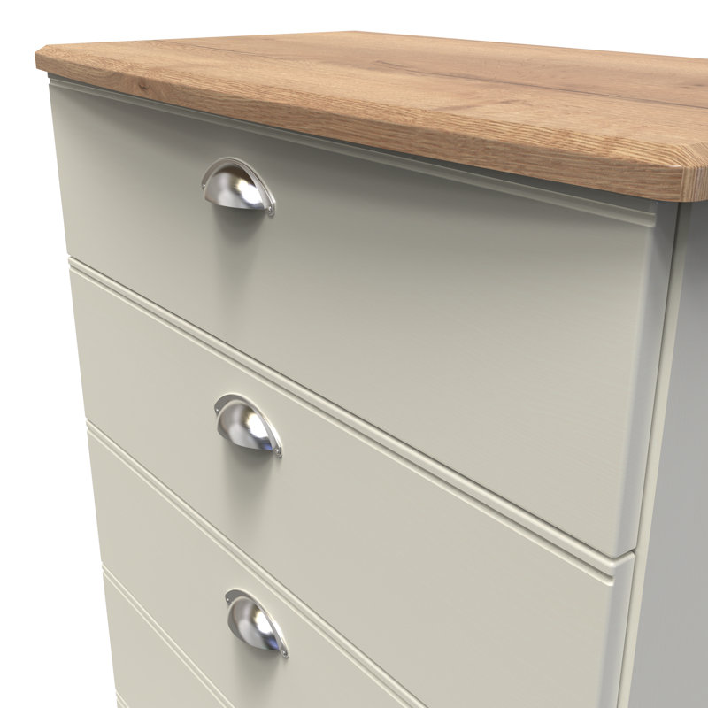 Fully Assembled Murier 5 Drawer Chest, Cream Ash/Riviera Oak