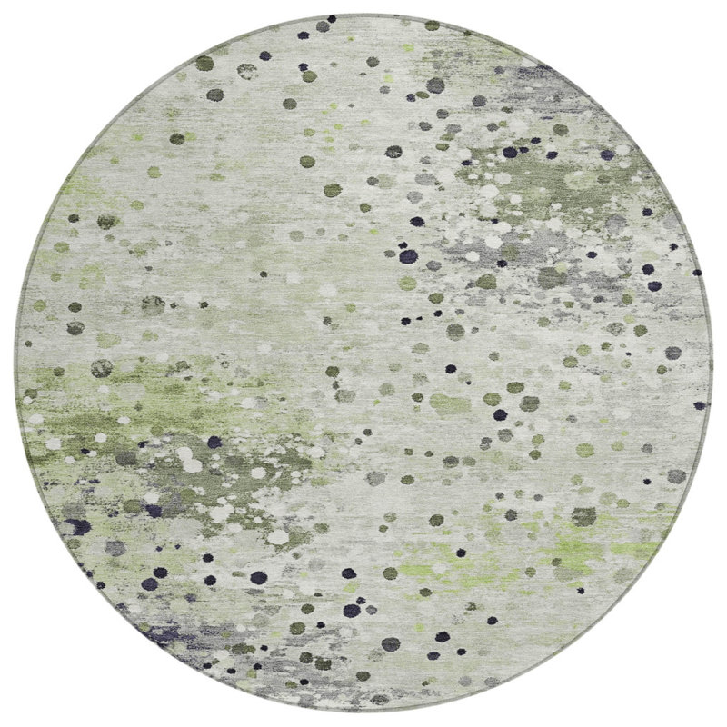 Tapis d'intérieur rond lavable abstrait vert et mauve 8 pi artichaut