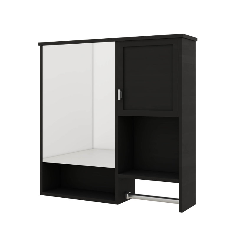 Pharmacie de salle de bain avec miroir, 29 po x 28 po, armoire de rangement murale avec porte, tablette personnalisable et barre à serviettes