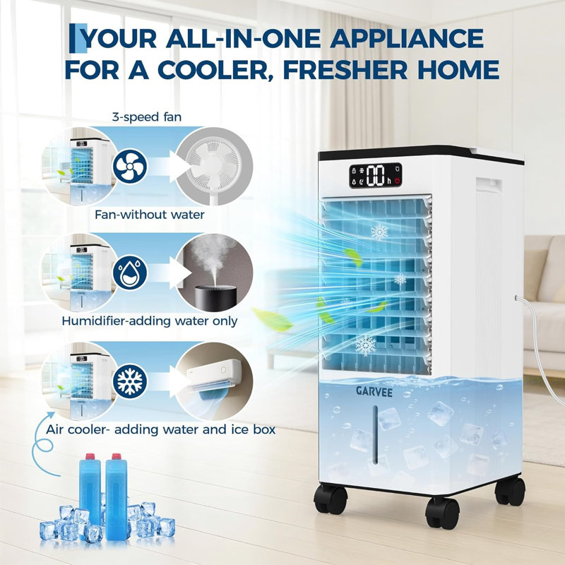 7L Portable Air Cooler with Touch & Remote Control – 3-Speed Fan, LED Display, HEPA Filter, Water Cooling, 65W, UK Plug – Ideal for Home Use
