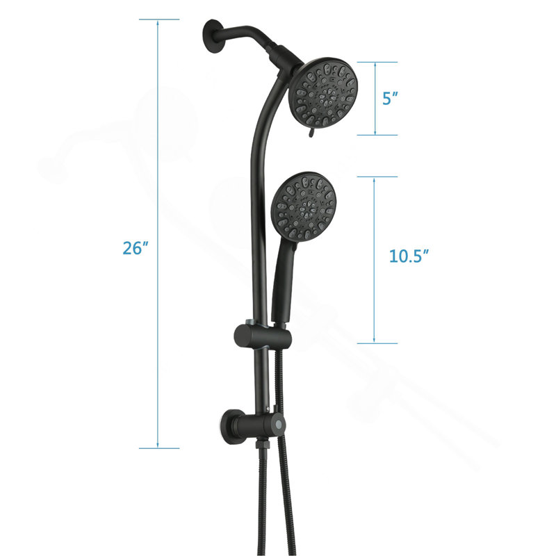 No-Tool Installation 5 Inch Rain Shower & 7-Spray Handheld Combo with 26" Adjustable Slide Bar, Dual Flow 1.8GPM WaterSense​