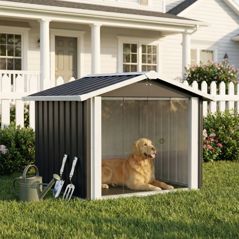 Niche pour chien d'extérieur avec remise et porte en PVC