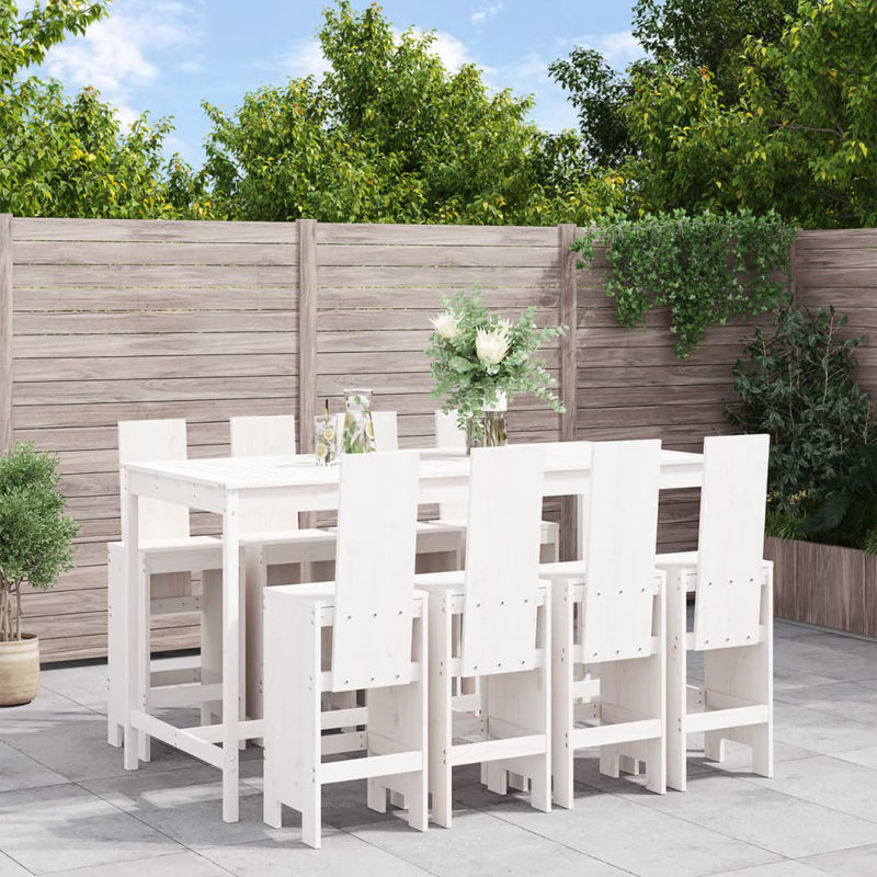 Aundreah Brayden Studio Bar Set with Wood Frame and Solid Wood Outer Material, White