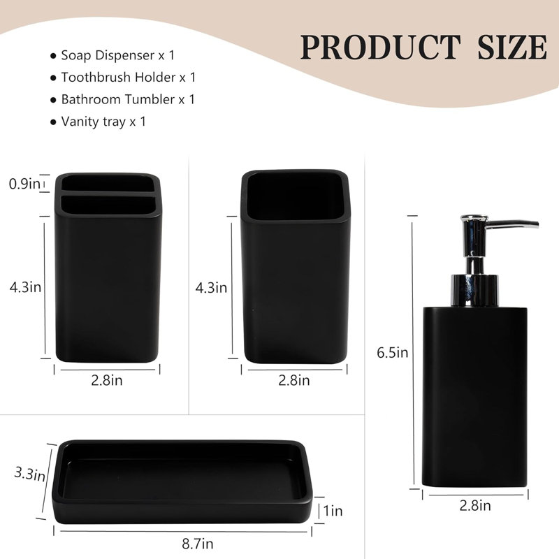 4-piece Black Bathroom Accessories Set 