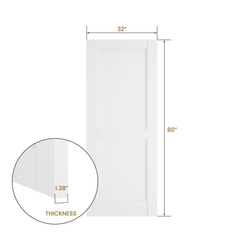 Porte en bois manufacturé 80 po à 2 panneaux apprêtés sans cadre ni quincaillerie, 32 po x 80 po