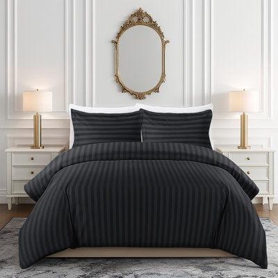 Microfiber Striped Duvet Cover Set with Matching Pillowcases and Stripe Fitted Sheet