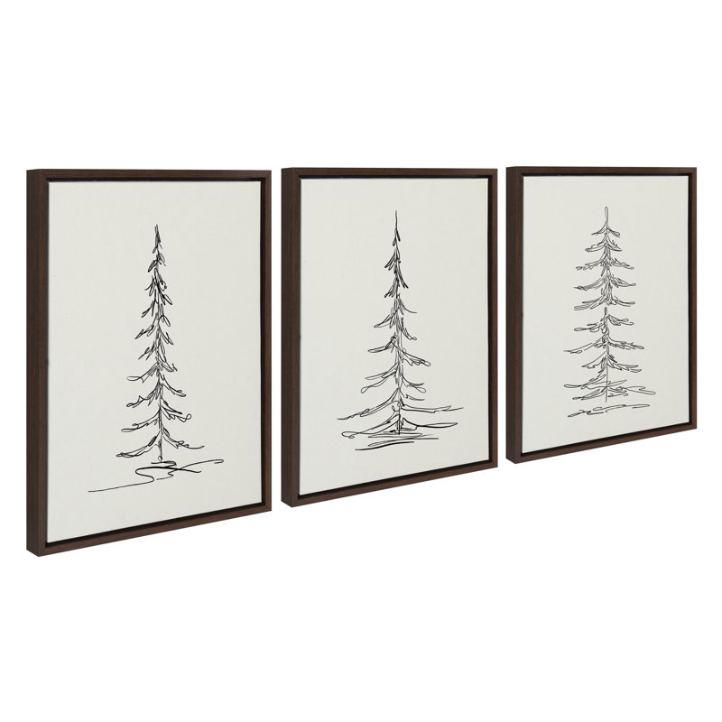 «Minimalist Evergreen Trees» par The Creative Bunch Studio, ensemble d'art mural sur toile encadrée, Brun