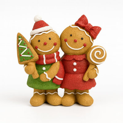 Hand-painted Christmas Gingerbread Couple Resin Figurine