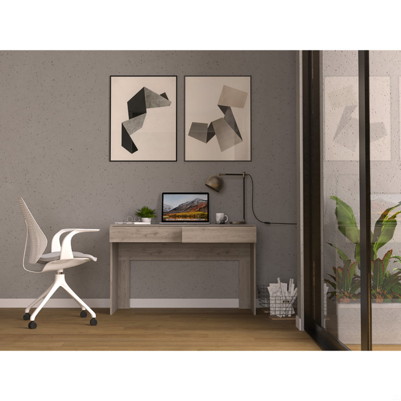 Bureau d'ordinateur avec deux tiroirs d'écriture, Gris
