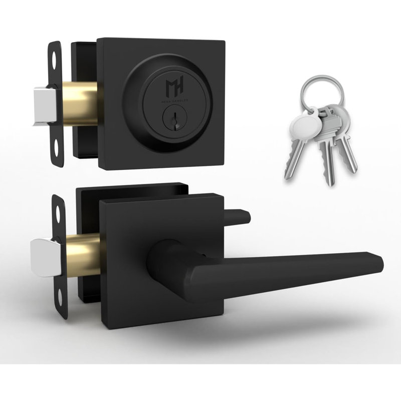 Méga poignées Schein Combo - serrure de porte réversible à clé et ensemble de pêne dormant à cylindre simple | Acier inoxydable | Loquet réglable | Vis incluses