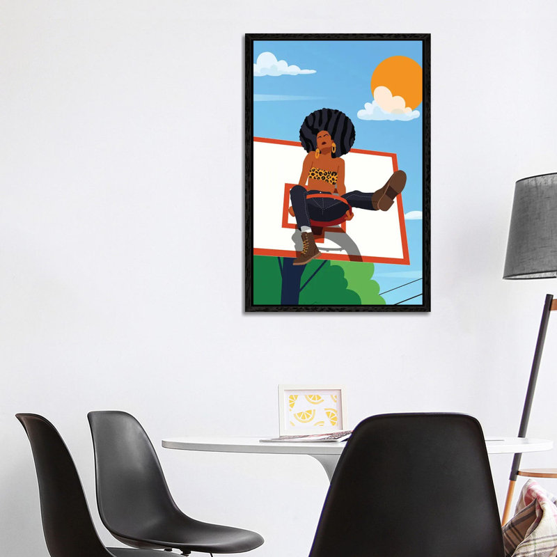 Afro And Hoops - Print on Canvas, 101.6 cm H x 66.04 cm W, Black Framed